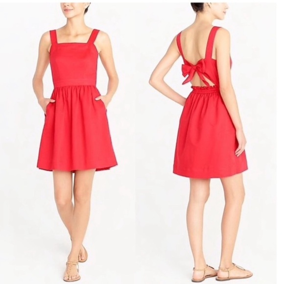 J. Crew bright red linen blend tie back apron style mini dress. Size XXL - Picture 1 of 5